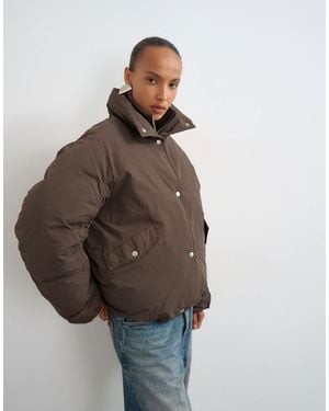 TOPSHOP Double Collar Detail Puffer Jacket - Brown
