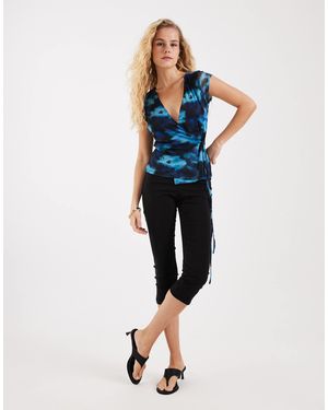JJXX Mesh Wrap Top With Floral Print - Blue