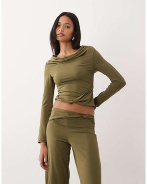 ASOS Long Sleeve Cowl Neck Top Co-Ord With Twist Detail - Green