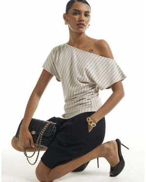River Island Pinstripe Asymmetric Drape Top - Grey
