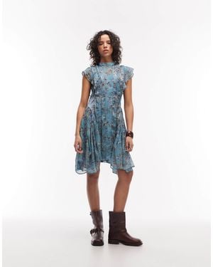 AllSaints Fleur Floral Ruffle Mini Dress - Blue