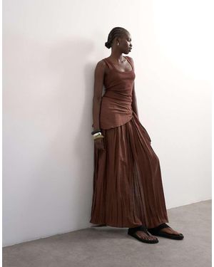 TOPSHOP Sash Tie Crinkle Full Maxi Skirt - Brown