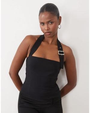 The Frolic Exclusive Buckle Detail Halterneck Top - Black