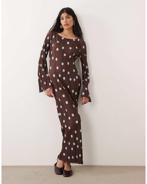 ASOS Vestido Midi Plisado De Manga Larga Con Estampado De - Multicolor