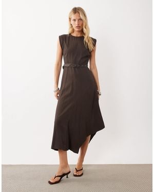 Mango Sleeveless Belted Midi Dress - Natural