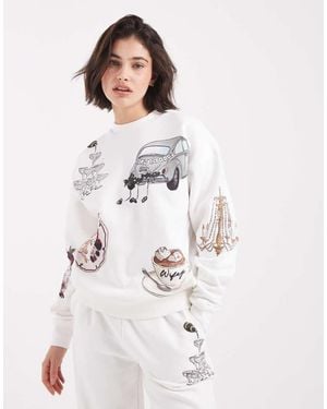 Six Stories Printed Winter Bridal Sweatshirt Co-ord - White