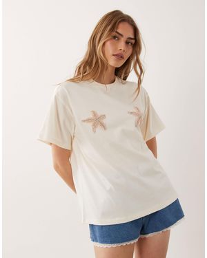 Miss Selfridge Embellished Boxy T-shirt With Beaded Starfish - White