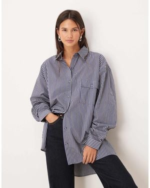 Vrg Grl Oversized Pinstripe Shirt - Gray