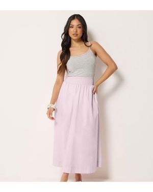 PixieGirl Petite Poplin Shirred Cotton Maxi Skirt - Pink