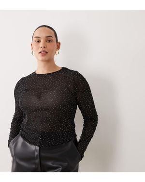 ASOS Asos Design Curve Top Met Textuur, Mesh En Hotfix Met Lange Mouwen - Zwart