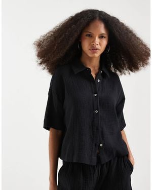 Vero Moda Cheesecloth Textured Boxy Shirt Co-ord - Black