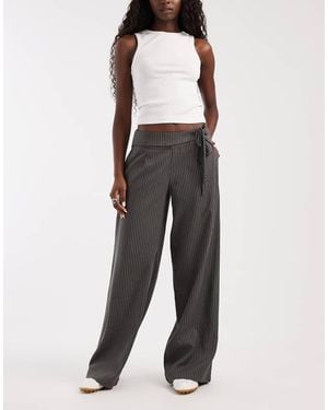 BRONZE SNAKE Wide Leg Trousers With Tie Waistband - Grey