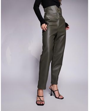 Bardot Leather Look Shaped High Waisted Tapered Trousers - Green