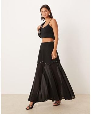 Never Fully Dressed Studded Sheer Hem Maxi Skirt - Black