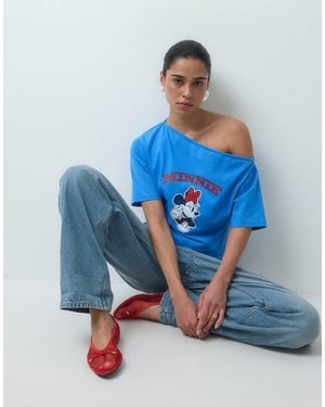 ASOS Disney Top Met Blote Schouders, Getailleerde Taille En Minnie-Print - Blauw