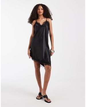 ONLY Asymm Satin Cami Dress With Lace Hem - White