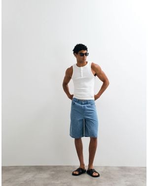 ASOS Loose Textured Denim Jorts - Blue