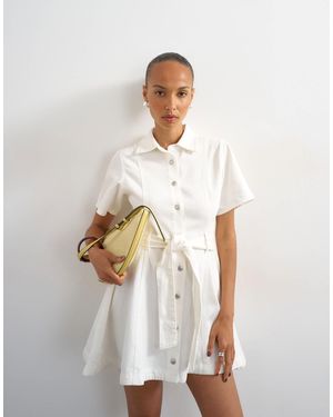 TOPSHOP Denim Shirt Belted Mini Dress - White