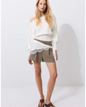 Stradivarius Asymmetric Ribbed Hem Knit Jumper - White