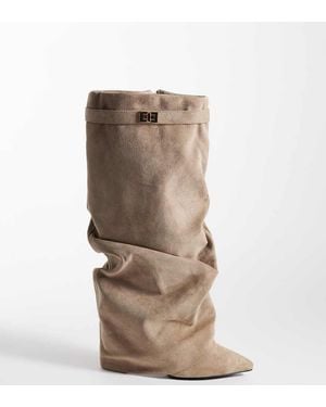 SEQWL Wide Fit Ranger Faux Suede Fold Over Knee Boots - Natural
