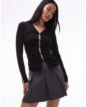 ARKET Pure Velvet Ruched V-neck Long Sleeve Top - Black