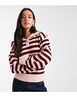 The Frolic Exclusive Ruffle Oversized Collar Button Through Jumper - Red