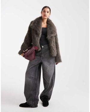 South Beach Faux Fur Collar Short Jacket - Grey