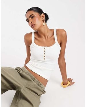 ASOS Seamless Square Neck Cami With Button Detail - White