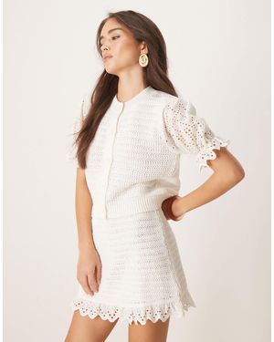 ASOS Stitch Interest Cardigan With Woven Sleeves - White