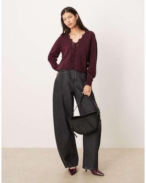 Nobody's Child Wool Blend Crochet Scalloped Cardigan - Purple