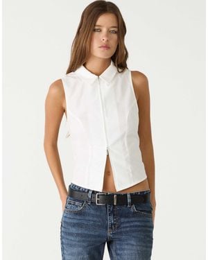 Stradivarius Chemise sans manches ajustée à fermeture éclair - Blanc