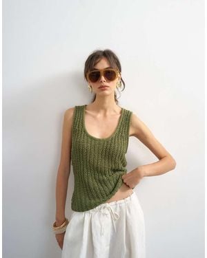 TOPSHOP Knitted Low Scoop Crochet Vest Top - Green