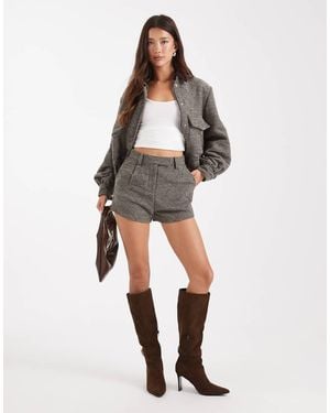 4th & Reckless Wool Feel Tailored Pleat Front Micro Shorts - Brown