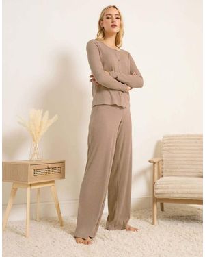 Long Tall Sally Ribbed Wide Leg Trousers - Natural