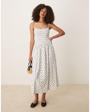 Abercrombie & Fitch Dipped Waist Smocked Poplin Midi Dress - White