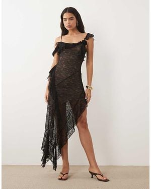 I.AM.GIA Julietta Georgette Lace Ruffle Detail Asymmetric Hem Maxi Dress - Black