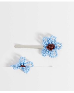 Reclaimed Vintage Beaded Floral Hair Clips - Blue