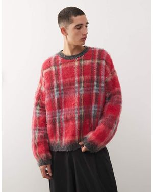 Reclaimed Vintage Crew Neck Brushed Knitted Jumper - Red