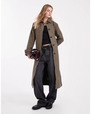 New Look – trenchcoat mit braunem karomuster und bindegürtel - Mehrfarbig