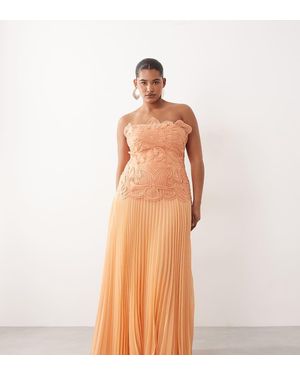ARRANGE Curve Abstract Cut Work Bandeau Maxi Dress With Pleat Skirt - Natural