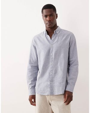 Threadbare Long Sleeve Linen Mix Shirt - Blue