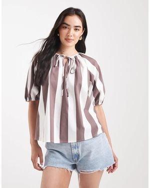 ASOS Puff Sleeve Tie Detail Blouse - White
