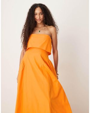 ASOS Vestido Midi Con Escote Palabra De Honor Plegado Y Falda De Godets De - Naranja