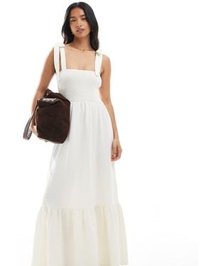 Miss Selfridge Seersucker Tie Shoulder Tiered Maxi Dress - White