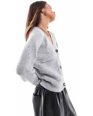 Vero Moda Boxy Knitted Pocket Cardigan - Grey