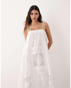 ARRANGE Vestido Midi De Corte Cuadrado Con Bordados - Blanco
