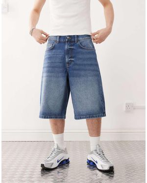 Collusion Pantaloncini Di Jeans Stile Skater Lavaggio Medio - Blu