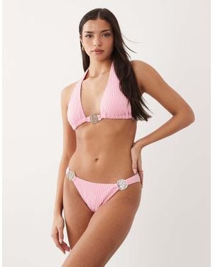 South Beach High Leg Bikini Bottom With Hardware Detail - Natural