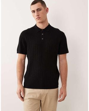 Jack & Jones Cable Knit Polo With Short Sleeves - Black