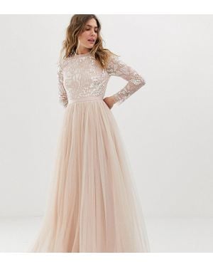 Needle & Thread Embellished Long Sleeve Maxi Dress With Tulle Skirt - Pink